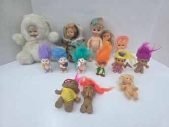 Vintage dolls including troll dolls