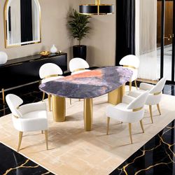 5 pc Contemporary White/Black Matte Gold Dining Table Set!