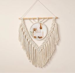NWT Boho Macrame Wall Hanging Mirror - Woven Tapestry Fringe Round Mirror Decor