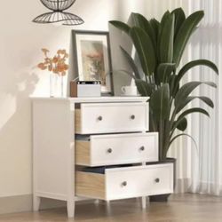 3 Drawers and Charging Station, Solid Wood Nightstand Organizer for Bedroom,White