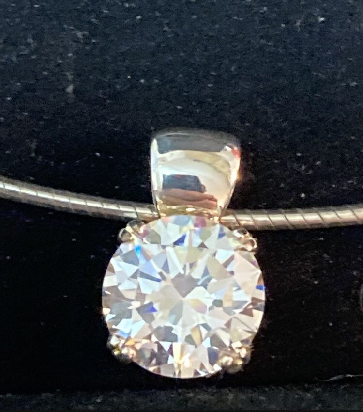 925 Silver Omega With 3CT CZ Diamond Pendant 
