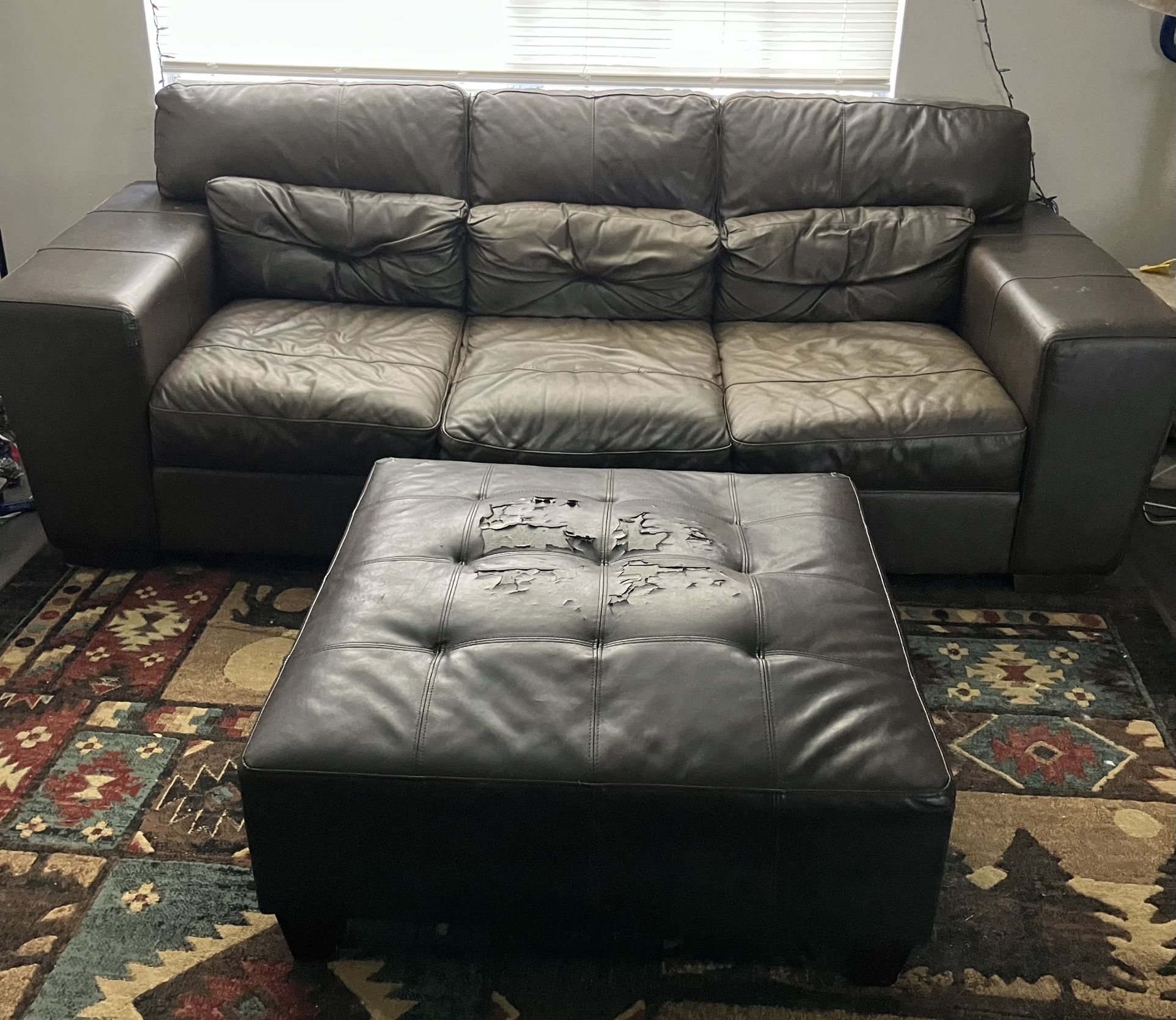 Free Large Brown Leather Couch And Ottoman
