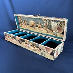 Seashell Themed Wooden Jewelry / Trinket Box