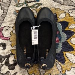 Brand New Black Leather Flats, Size 9