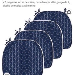 Outdoor seat cushions with bows, 16 x 17 x 2 inches, do not disw, for decorating chairs, set of 4, navy blue spike design