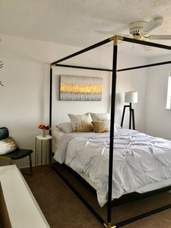 Queen CB2 Canopy bed frame (mattress also available)