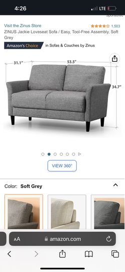 Zinus Light Grey Loveseat