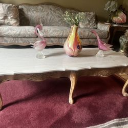 Perfect Condition, Classic Couch, Loveseat, And Chair With Marble Top End Tables And Center Coffee Table And Custom Mirror 