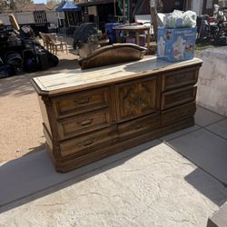 Vintage Wood Dresser w/ Faux Marble Top (Has A Mirror As Well)