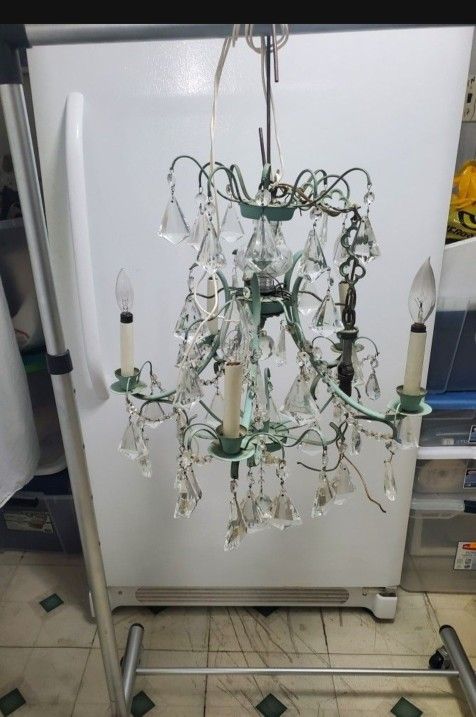 Vintage 5 Light Crystal And Metal Chandelier