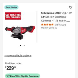 Milwaukee M18 FUEL 18V Lithium-Ion Brushless Cordless 4-1/2 in./5 in. Grinder w/Paddle Switch (Tool-Only)
