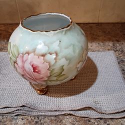 Antique Rose Bowl Shaped Footed Vase Vienna Austria