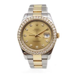 Rolex Datejust 41mm 18k Gold & Steel Iced Diamonds Gold Dial 116333