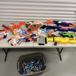 Large Lot of Nerf Guns with Accessories & Darts