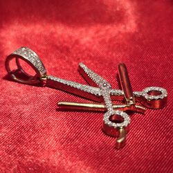 10k Yellow Gold Diamond Barber Scissor Pendant 0.33 ctw.