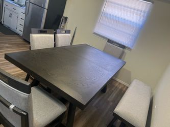 Dining Set table with extension + 4 chairs and a bench