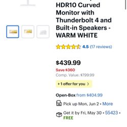 Samsung 34” Curved WQHD Display (w/ Built In Thunderbolt 4 Dock)