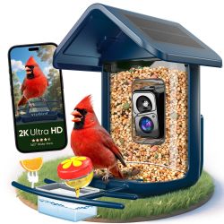 Bird Feeder With Camera Solar Powered - Smart Bird Feeder Camera 2K HD Live Stream, 5MP Photos, AI Identification For Backyard, 2.4Lb Large Capacity,,