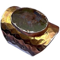 7.5 7.75 8 Moss Agate Gem Gemstone Fine Art Ring Solid Metal Plated Gold Filled Hammered UNISEX MEN WOMEN Oval Cabochon
