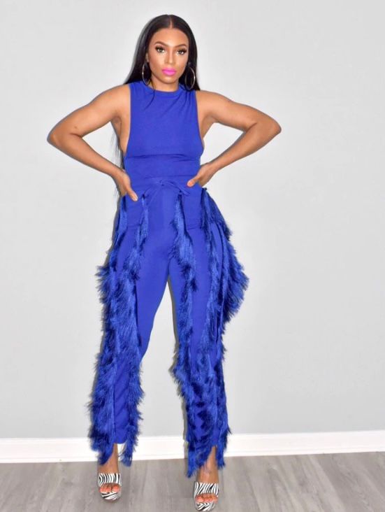 Blue Fringe Pant Set