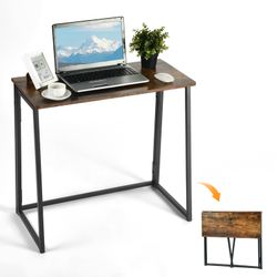 Homy Casa Ascoli 31.4” Folding Desk Computer Table, Vintage Brown