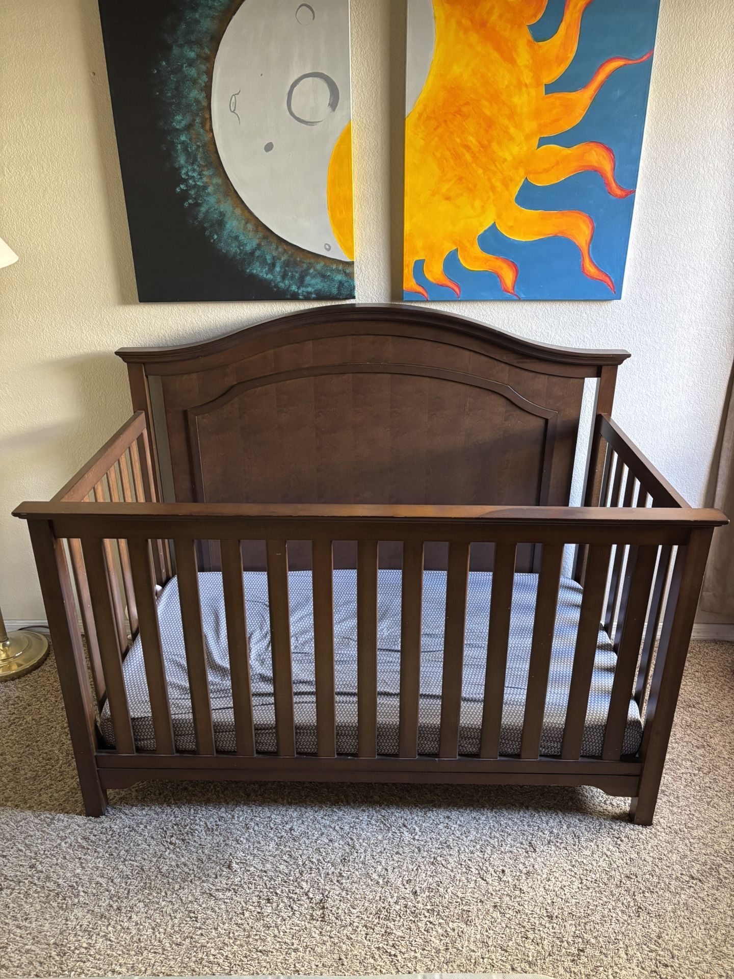 Dark Brown Baby Crib With Really Clean Mattress