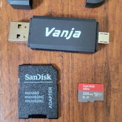 256GB SD Card, Adapter, And Micro USB OTG Reader