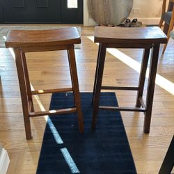 2 29” Wood Saddle Bar Stools 