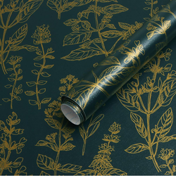 17.3” x 118.1” Gold & Green Floral Wallpaper