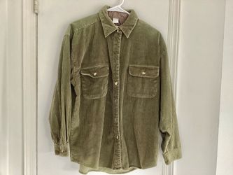 Vtg. Olive Green Button Barn Shirt Wide Wale Cotton Corduroy Women’s Size Medium Claudia Barnes