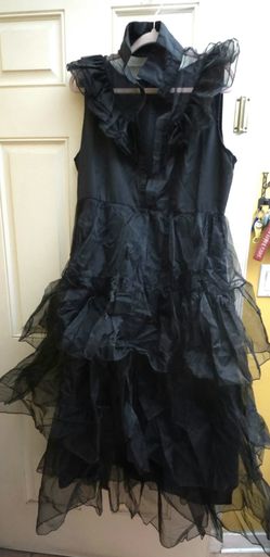 Wednesday Addams Style Black Ruffled Dress Costume Medium Halloween