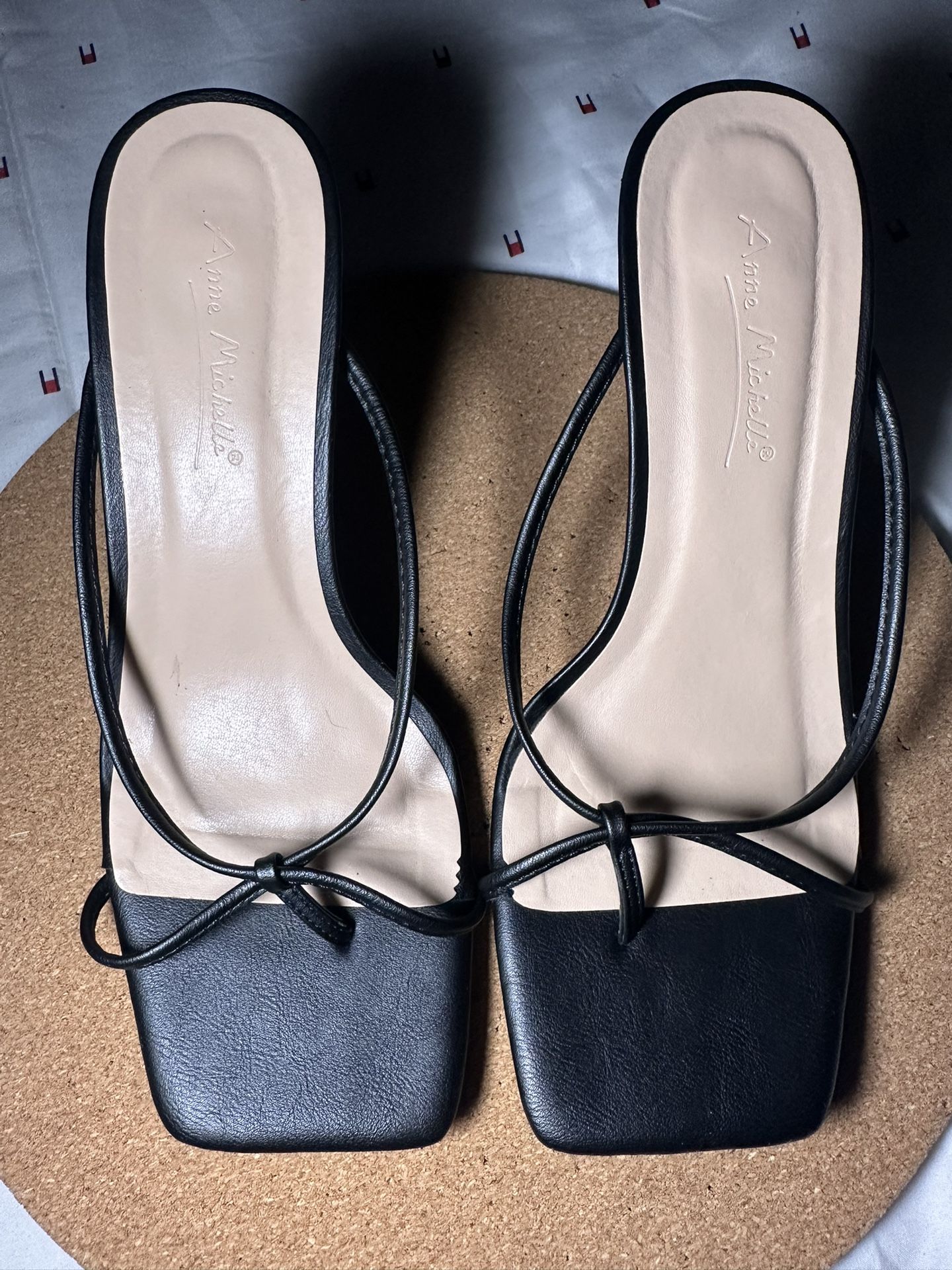 Anne Michelle 7.5 Black Low Heels Square Toes