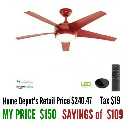 Windward IV 52 Indoor LED Red Ceiling Fan with Light and