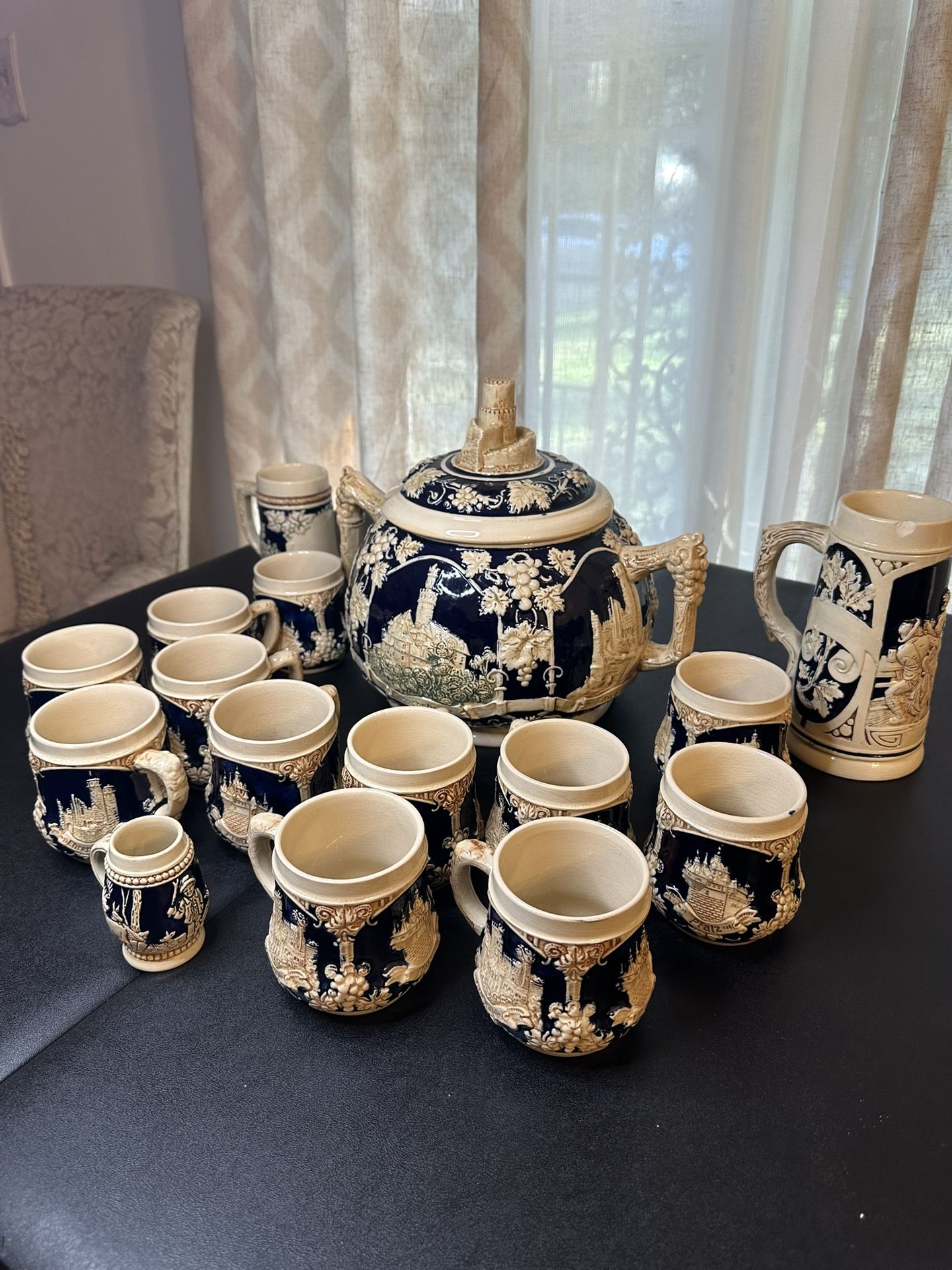 1950s German ceramic Punch Set and Steins