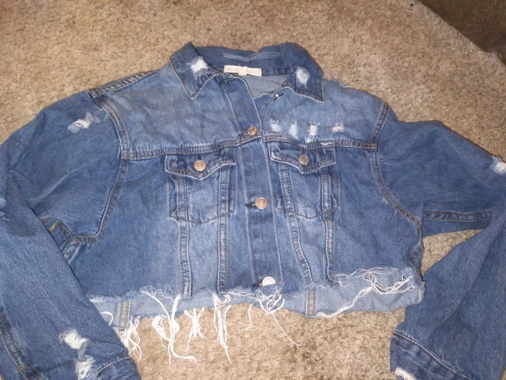 Cropped Womens Denim Jacket Size Large/xl