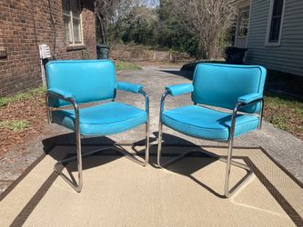 Vintage MCM chrome and vinyl cantilever chairs Set Of 2