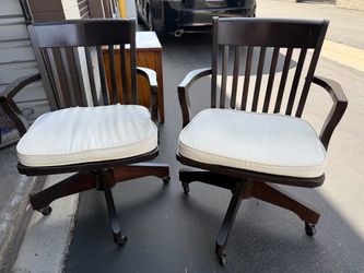 Pair of Pottery Barn Wooden Swivel Office Chairs