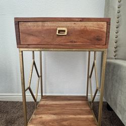 Two Bedside Tables Real Wood With Gold