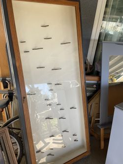 Wooden Display glass Case With Key - 75.5 Inches Long /. 32 Inches Wide / 6 Inches deep - gray/ white/ glass