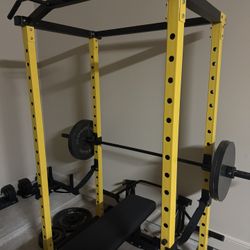 Bench/squat Rack With Weights And Bars