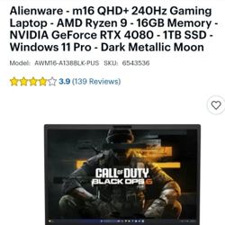 New Laptop Alienware  240 Hz Gaming Laptop Amd Ryzen 9  Invidia Rtx GeForce 4080 1 Tb Windows 11 Pro