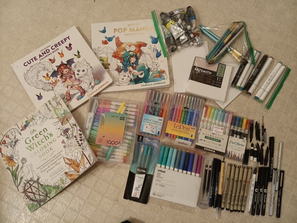 Art Coloring Supplies Assorted - Pens, Paints, Books, Etc