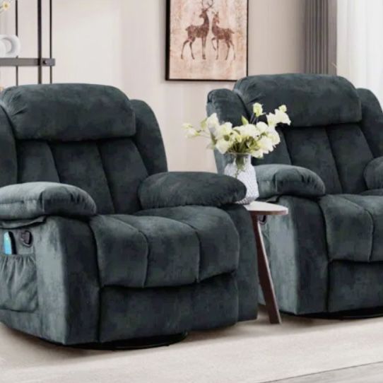 Set Of Two Swivel And Rocking Recliners With Heat And Massage 