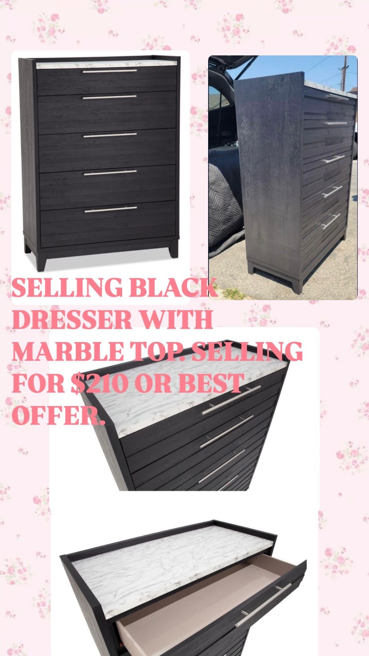 BLACK DRESSER/CHEST WITH MARBLE TOP - www.joarbit.com BLACK DRESSER/CHEST WITH MARBLE TOP - www.joarbit.com