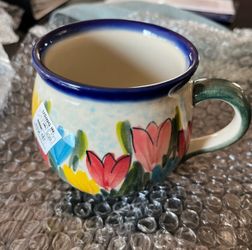 Uno Alla Volta tulip field mugs and plate set, Handmade pottery  New 