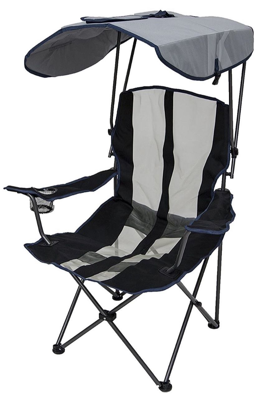 Kelsyus Premium 50+ UPF Portable Camping Folding Outdoor Lawn Chair with Canopy in Navy with Cup Holder, Canopy, and Carrying Case