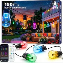 150FT RGB+IC Outside Light Dimmable Shatterproof LED Bulbs, IP67 Waterproof Chasing Effect Lighting DreamColor Patio Strip Lights