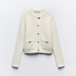 Zara cream knit cardigan with gold buttons