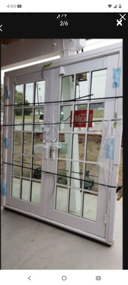 Milgard White French Patio Door with Grids outside the glass, swing out to the right hand, vinyl, retrofit new