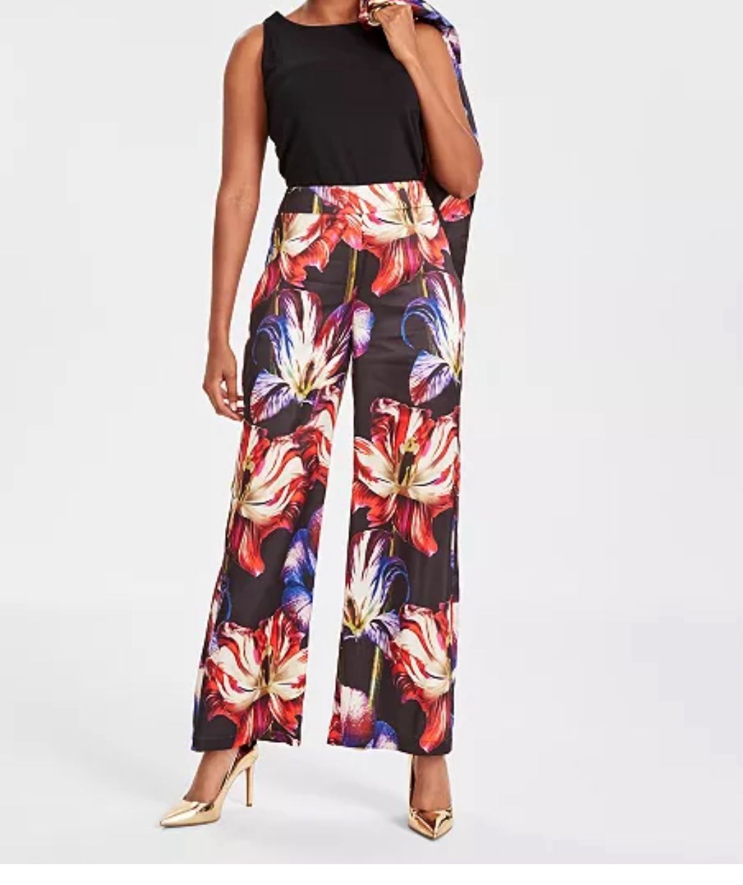 NWT! INC High-Rise Printed Floral Satin Wide-Leg Multicolor Plus Size 1X Pants.